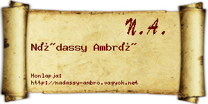 Nádassy Ambró névjegykártya